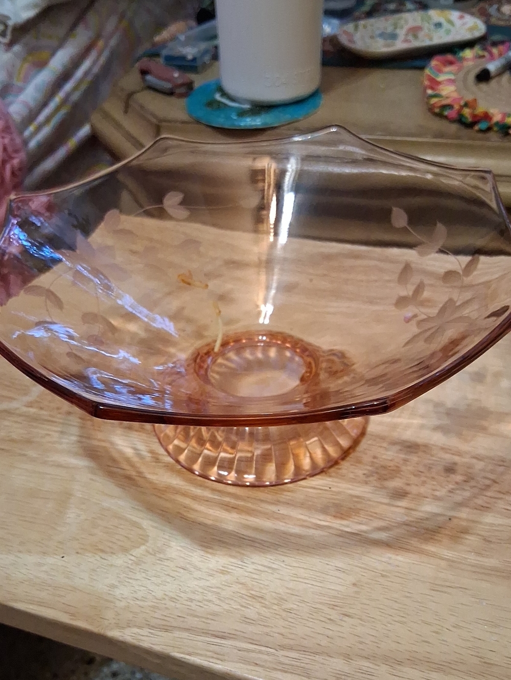 Vintage Pink Depression Glass Pedestal Bowl